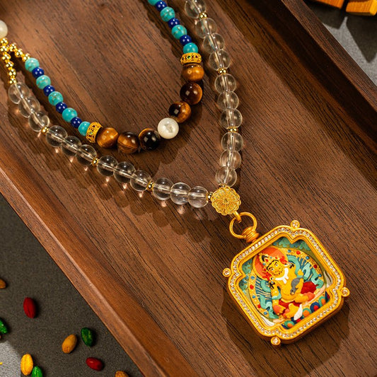 Hand - painted Zalimar Mount Wutai Five Brothers Thangka Pendan - SHOP