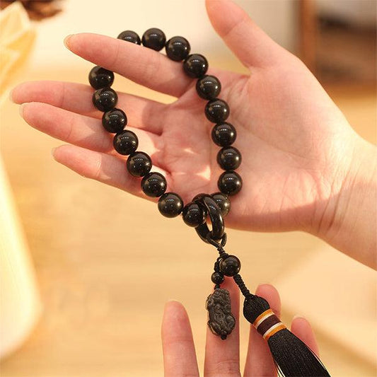 Wealth - Attracting Bracelet - Natural Obsidian Tassel Bracelet with Pi Xiu - SHOP