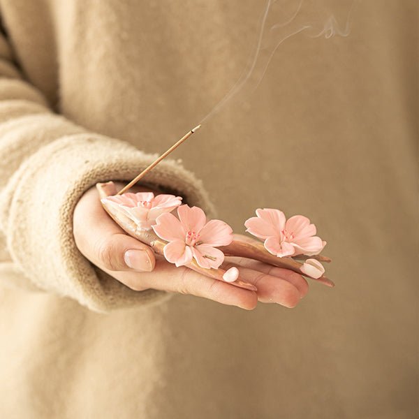 Pink Plum Blossom Ceramic Incense Holder - SHOP