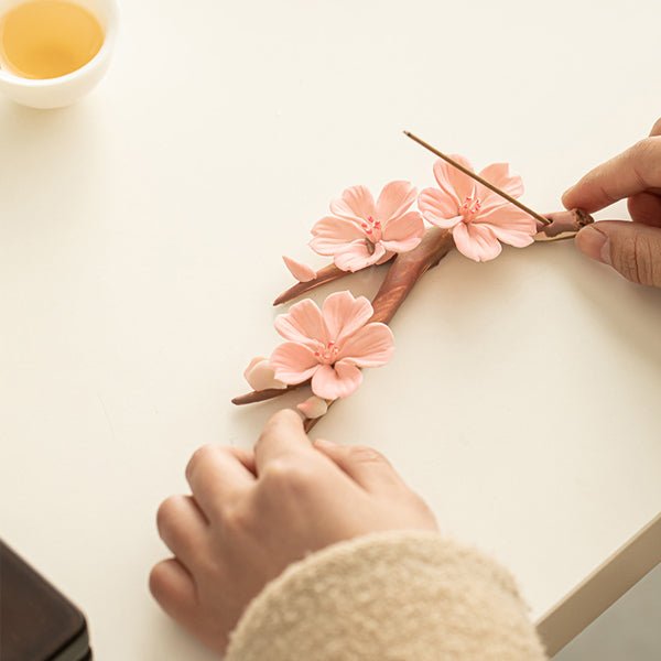 Pink Plum Blossom Ceramic Incense Holder - SHOP